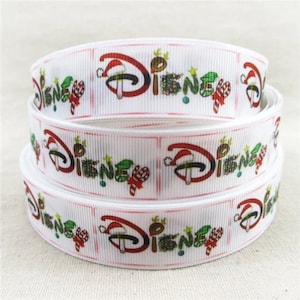 Disney Christmas Ribbon 1&quot;, 1.5&quot; and 2&quot; High Quality Grosgrain Ribbon By The Yard Disney Logo Ribbon Magic Kingdom Very Merry Christmas
