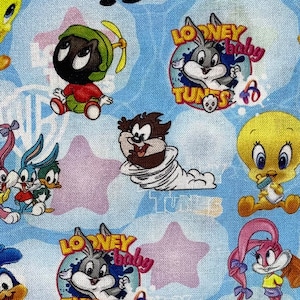 Looney Tunes Fabric 100% Cotton Fabric By The Yard Baby Bugs Bunny Tweety Bird Sylvester Marvin Martian Tasmanian Devil