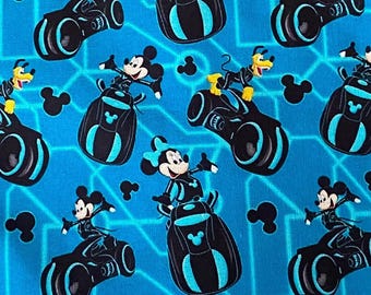 18x10” Mickey Tron Fabric 100% Cotton Fabric Remnant Disney Mickey Minnie Mouse Pluto Tron Lightcycle Ride Grid Cyber