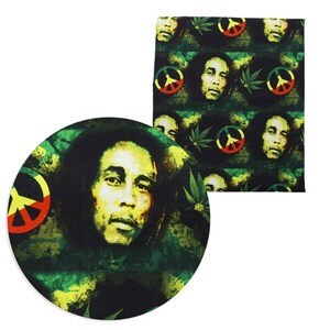 Bob Marley Fabric 100% Cotton Fabric By the Yard Musician Artist Green and Peace Sign