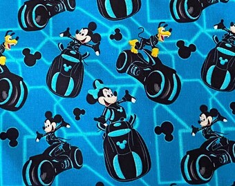 Disney Tron 100% Cotton Fabric by the Yard Disney Park Rides Mickey Minnie Pluto Tron Lightcycle the Grid Cyber
