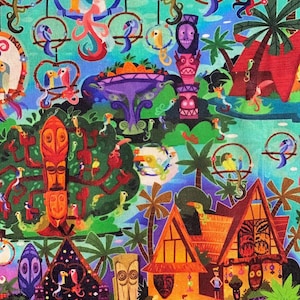 Disney Adventureland Tiki Room Fabric 100% Cotton Fabric Fat Quarter Disney Parks Tiki Gods Fabric