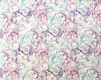 Tecido Disney Ariel Pastel Sketch 100% algodão Fat Quarter Tumbler Cut Disney Collage