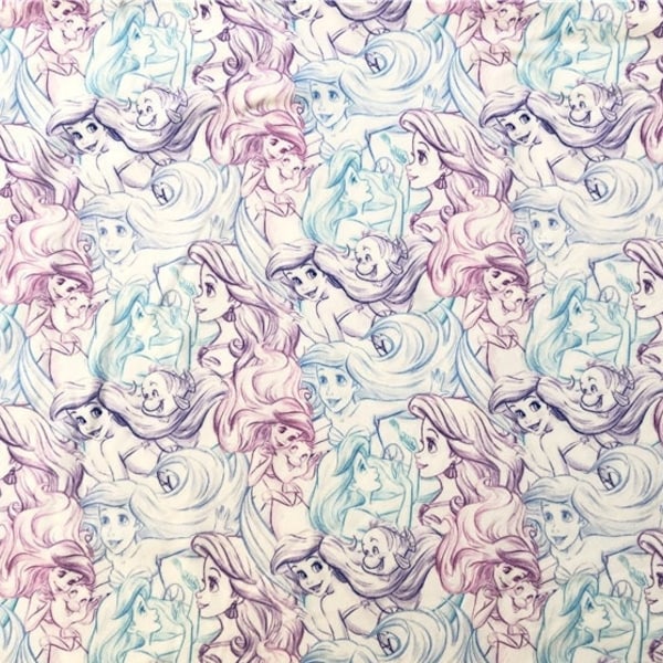 Disney Ariel Pastel Sketch Fabric 100% Cotton Fabric Fat Quarter Tumbler Cut Disney Collage