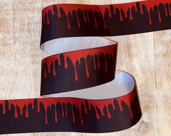 Halloweenband 2,5 cm och 3,8 cm grosgrainband, metervara, högkvalitativt Halloween-blodsläckande stänk