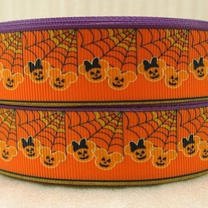 Disney Halloween Ribbon 1&quot; Grosgrain Ribbon By The Yard High Quality Disney Mickey Minnie Spiderwebs