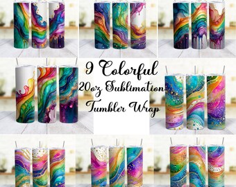 Alcohol Ink Abstract Rainbow 20oz Straight Skinny Tumbler Sublimation Design PNG digital download