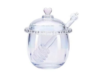 Karaca Rory Glass Honey Pot, 9cm, Perfect for Breakfast Service, Cute Kitchen Accessories, Housewarming Gift or for Her, Transparent