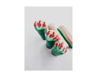 Red Triple Flower, raw cane, Cottage core, Unbaked polymer clay , Raw polymer cane
