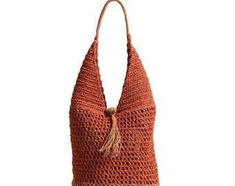 Handmade Woven Raffia Tote Bag: Boho Beach Shoulder Bag