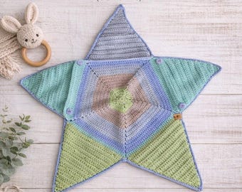Mönster för virkad sovsäck med stjärnmotiv: Sjöstjärna med huva (PDF). Engelska och tyska.