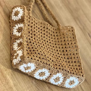 Handmade Crochet Floral Tote Bag –Boho Bag - Crochet Raffia Bag