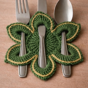 かぎ針編みの花型コースターとスプーンホルダーのパターン｜多目的キッチンデコレーション｜PDFダウンロード