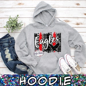 Red Eagles, Gray Unisex Hoodie, School Spirit Shirt, Red and Black, Team Colors, Back to School, Fall Spirit Shirt, Team Eagles