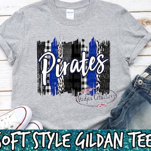 Pirates Mascot T-Shirt, School Spirit Shirt, Team Pirates, School Colors, Brush Stroke Tee, Royal Blue, Sports Mom, Unisex Relaxed Fit Shirt