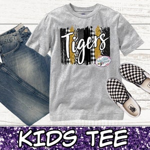 Gold und Schwarz Tiger Shirt, Kinder Tiger Shirt, Pinselstrich Tiger Shirt, Schule Maskottchen Shirt, Team Tiger Bio Baumwolle Kinder T-Shirt