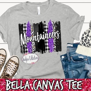 Mountaineers School Shirt, Bella Canvas T-Shirt, Purple & Black Team Colors, Spirit Shirt, Teacher Short-Sleeve Unisex T-Shirt