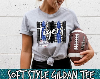 Tigers Spirit Shirt, Royal Blue Brush Stroke Design, Voetbal Moeder, Team Tijgers, Korte-mouw Unisex T-Shirt
