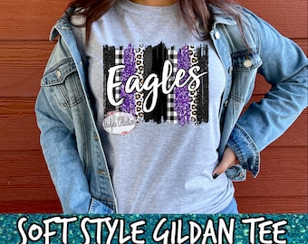 Eagles Spirit Shirt, Purple Eagles Shirt, Eagles Mascot Shirt, 2022 Teacher Shirt, Brush Stroke Eagles Shirt, Purple and Black Eagles Tee