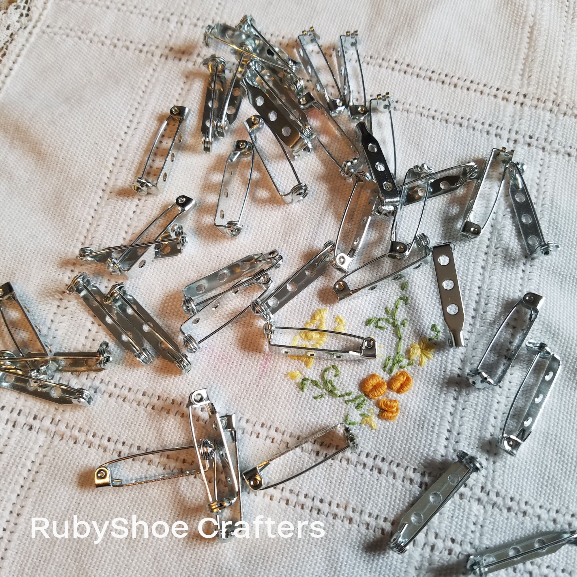 Small Order Bar Pins. 10pack. Silver Tone Pin Backs. 3hole. Safety