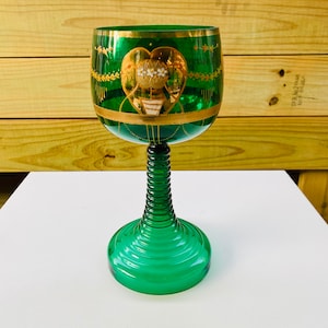 Vintage Green Bohemian Wine Glass