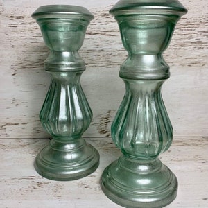 Vintage Large Glass Decorative Candle Holders Pair
