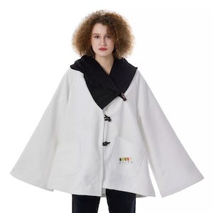 Unity Wear Women&#39;s White with Black Hooded Flared Coat