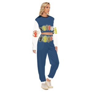 Unity Wear Full Print Women&#39;s Navy Blue Crop Top With White Sleeves Sweatshirt Suit