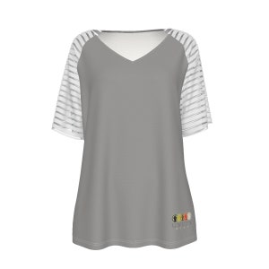 Unity Wear Women&#39;s Grey Deep V-Neck Raglan Sleeve T-Shirt