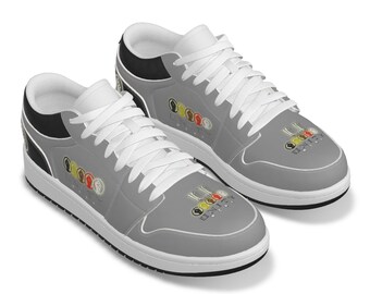 Unity 1&#39;s Men&#39;s Grey and Black Heel Synthetic Leather Stitching Low-Top Shoes