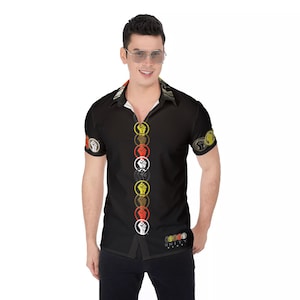 Unity Wear Men&#39;s Black Short Sleeve Full Print Button Up Shirt