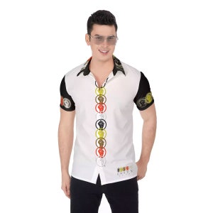 Unity Wear Black Short Sleeve White Full Print Button Up Shirt