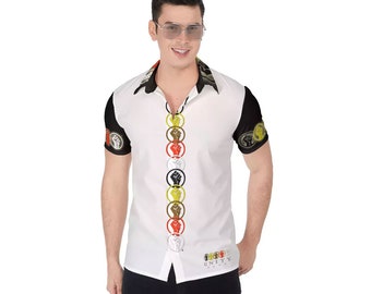 Unity Wear Black Short Sleeve White Full Print Button Up Shirt