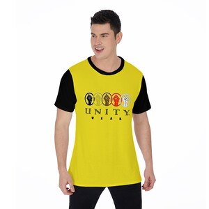 Unity Wear Horizontal Yellow Front with Black Back and Short Sleeve Print Men&#39;s O-Neck T-Shirt
