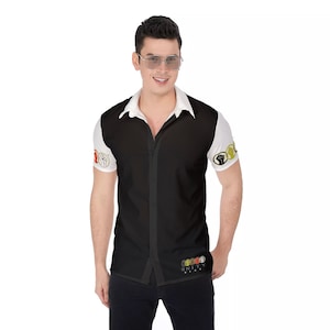 Unity Wear White Short Sleeve Black Print Button Up Shirt