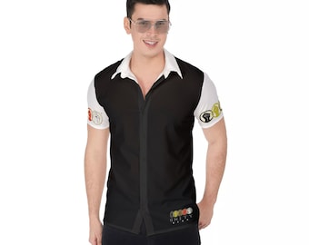 Unity Wear White Short Sleeve Black Print Button Up Shirt