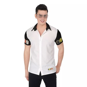 Unity Wear Black Short Sleeve Full Print White Button Up Shirt