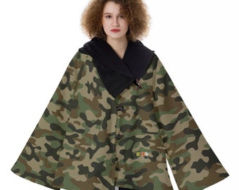 Unity Wear Women's OG Camouflage with Black Hooded Flared Coat