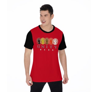Unity Wear Horizontal Red Front with Black Back and Short Sleeve Print Men&#39;s O-Neck T-Shirt