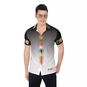 Unity Wear Black Short Sleeve Grey-Dation Full Print Button Up Shirt