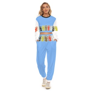 Unity Wear Full Print Women&#39;s Sky Blue Crop Top With White Sleeves Sweatshirt Suit