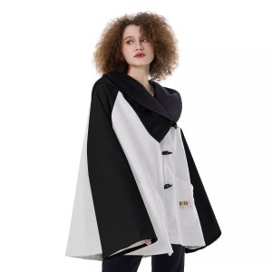Unity Wear Women&#39;s White with Black Sleeves and Black Hooded Flared Coat