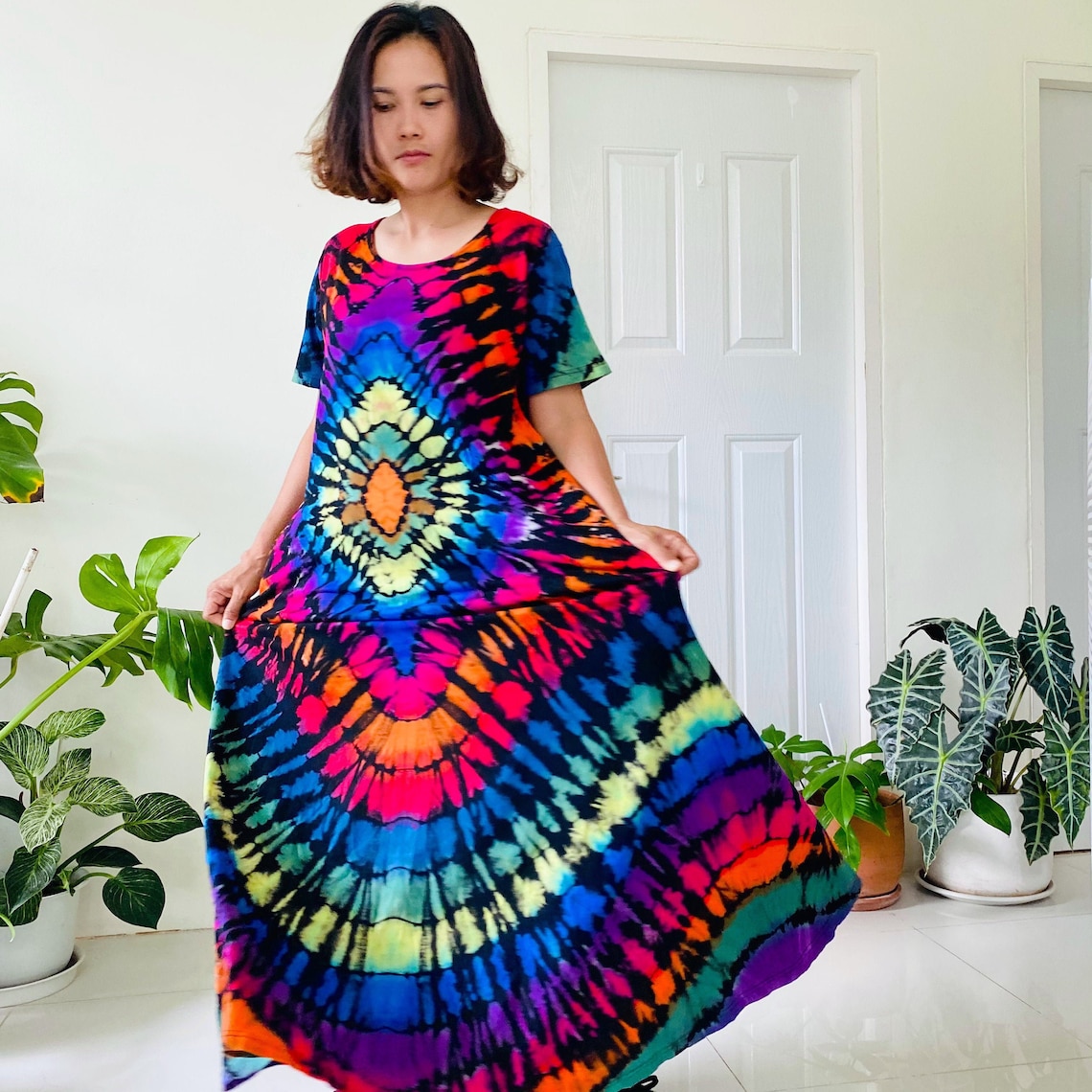 Colorful tie dye dress Tie dye maxi Dress Big size dress tie Etsy