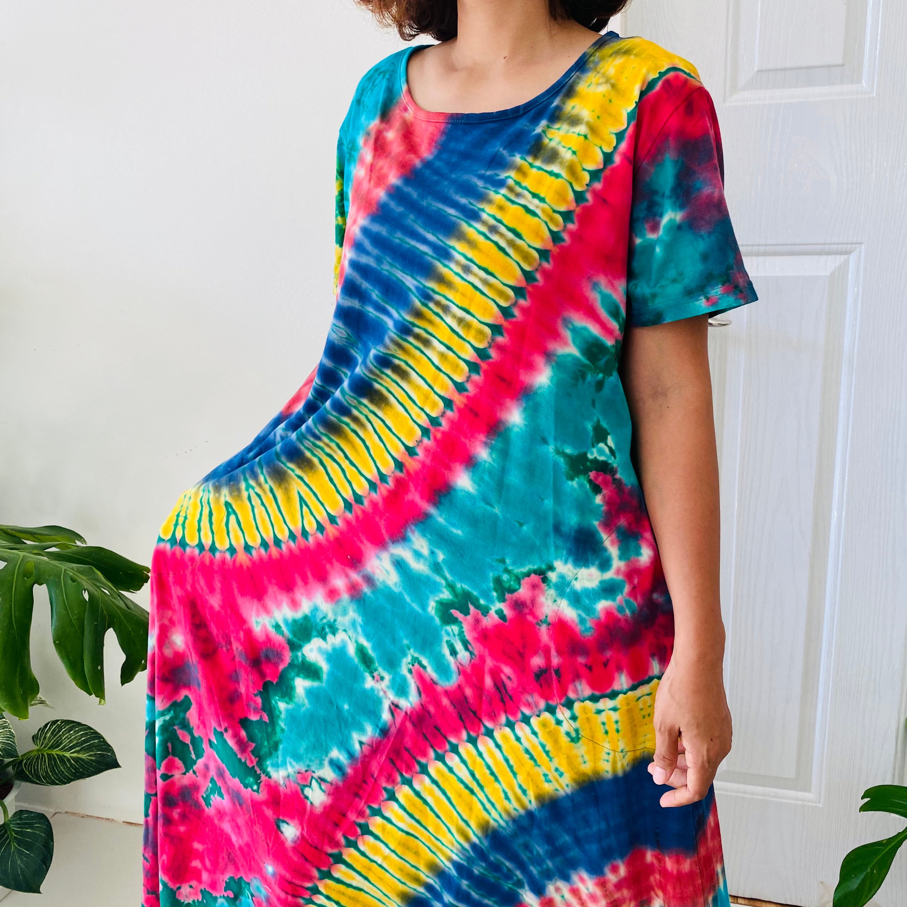 Colorful tie dye dress Tie dye maxi Dress Big size dress tie Etsy