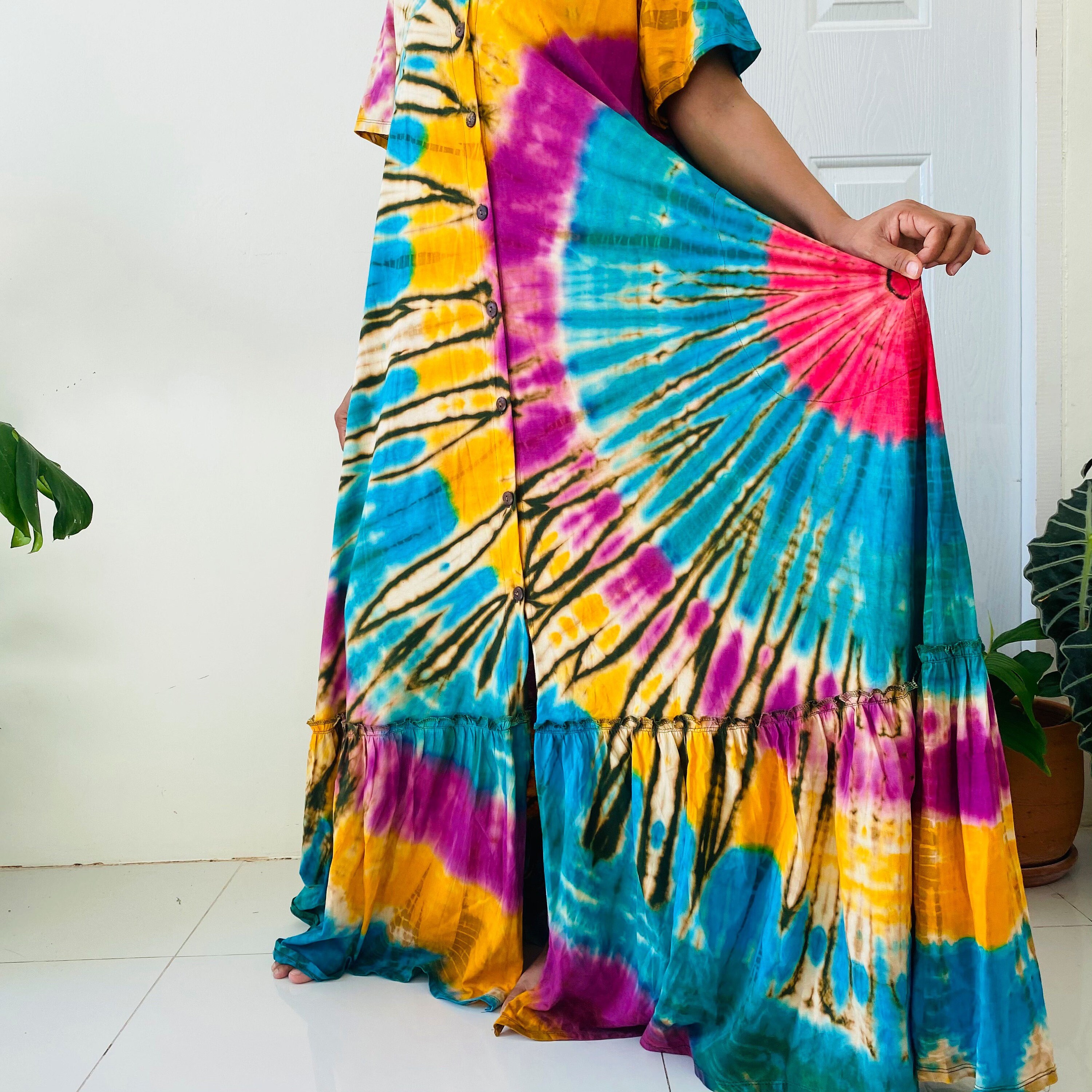 Colorful tie dye dress Tie dye maxi Dress Big size dress tie Etsy