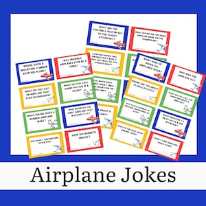 Flugzeug-Scherzkarten, druckbare Flughafen-Aktivitäten für Kinder, Geburtstagsparty-Spiel mit Flugzeug-Thema
