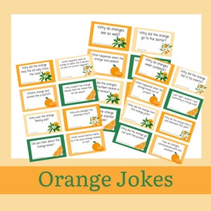 Blagues orange, cartes amusantes à imprimer sur le thème de l'orange, notes de boîte à lunch pour enfants