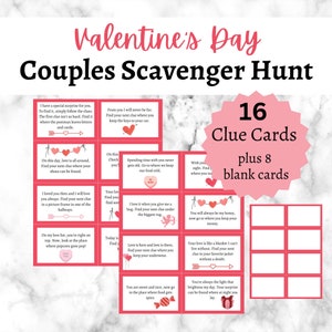 Búsqueda del tesoro para parejas del día de San Valentín, Tarjetas de búsqueda del tesoro románticas imprimibles, Juego de San Valentín para adultos