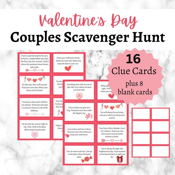 Couples Scavenger Hunt, Valentine's Day Scavenger Hunt for Couples, Printable Valentine's Day Game, Romantic Treasure Hunt