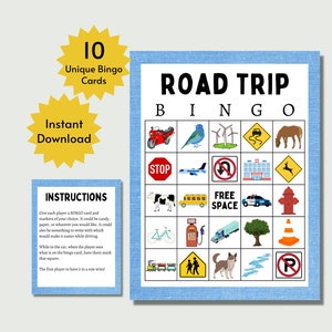 Road Trip Bingo Cards for Kids, Printable Family Vacation Car Ride ...